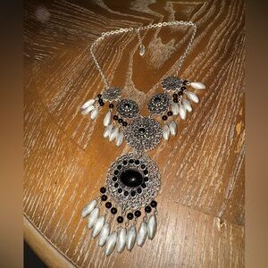 Elegant Silver and Black Statement Necklace